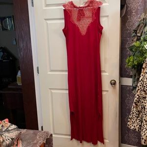 NWT High Lace Neck Open Back Long Red Dress, Sz 2x